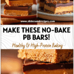 Stacked chocolate peanut butter bars with smooth layers of peanut butter and chocolate topping on a plate.